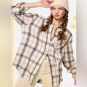 Bohme Sequola Cream and Black Plaid Flannel Shirt